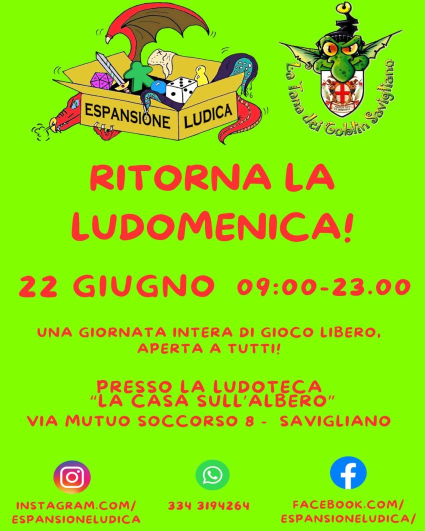 LUDOMENICA! - Via Mutuo Soccorso 8, Savigliano (CN) - Mancano solo pochi giorni ormai!ESPANSIONE LUDICA, l'associazione ludica di Savigliano, vi propone un'intera giornata di giochi da tavolo!Sarà possibi...