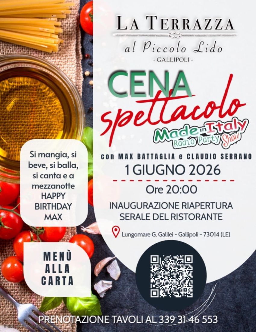 Cena Spettacolo - claudio serrano - Lungomare Galileo Galilei (La Terrazza al piccolo lido), Gallipoli (LE) - 