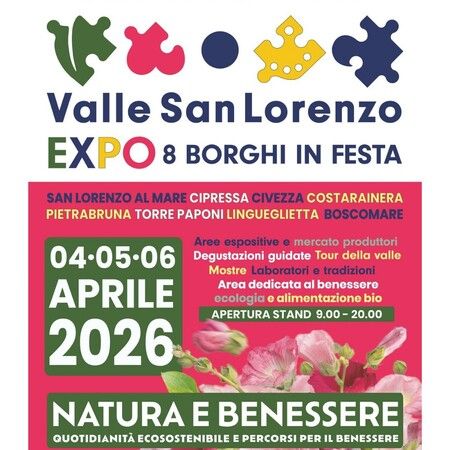 Expo Valle San Lorenzo - Centro citta', San Lorenzo al Mare (IM) - SAN LORENZO AL MARE  
Valle San Lorenzo  
EXPO 8 BORGHI IN FESTA  
SAN LORENZO AL MARE CIPRESSA CIVETTA COSTA RAINERA PIETRABRUNA TORRE PAPONI LING...