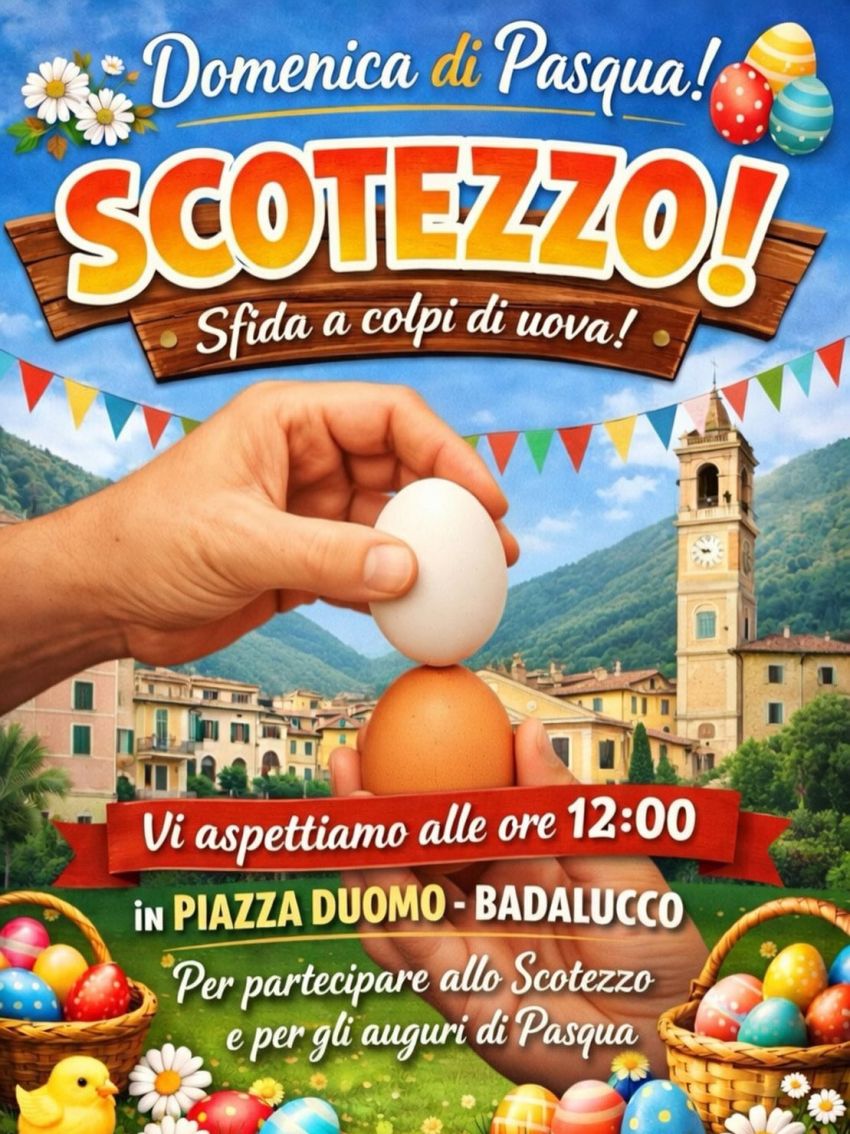 SCOTEZZO - Domenica di Pasqua - Piazza Duomo, Badalucco (IM) - Dopo la messa, in Piazza Duomo, torna la sfida più antica e divertente del nostro paese!Tutti dovrebbero già conoscerlo ma nel caso ci fosse qualcuno...
