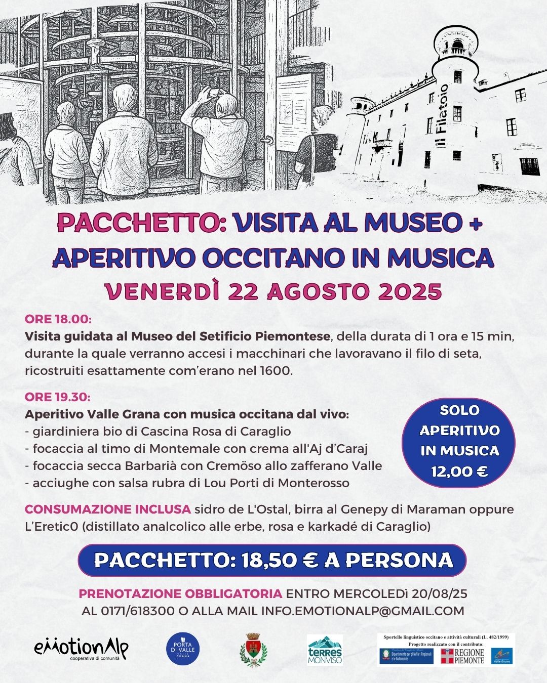Visita e aperitivo Occitano in musica - Filatoio di Caraglio - Via Matteotti, 40, Caraglio (CN) - 𝗩𝗲𝗻𝗲𝗿𝗱ì 𝟮𝟮 𝗮𝗴𝗼𝘀𝘁𝗼 potrai visitare il Museo del Setificio Piemontese grazie ad un evento speciale in collaborazione con la Porta di Valle della Valle G...