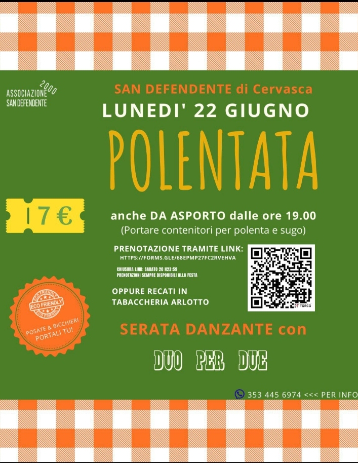  SAN DEFENDENTE DI CERVASCA IN FESTA!  - Frazione San Defendente di Cervasca, Cervasca (CN) - 🥳 SAN DEFENDENTE DI CERVASCA IN FESTA! 🥳
Segnate le date sul calendario: Sabato 20, Domenica 21 e Lunedì 22 Giugno arrivano tre giorni imperdibili d...