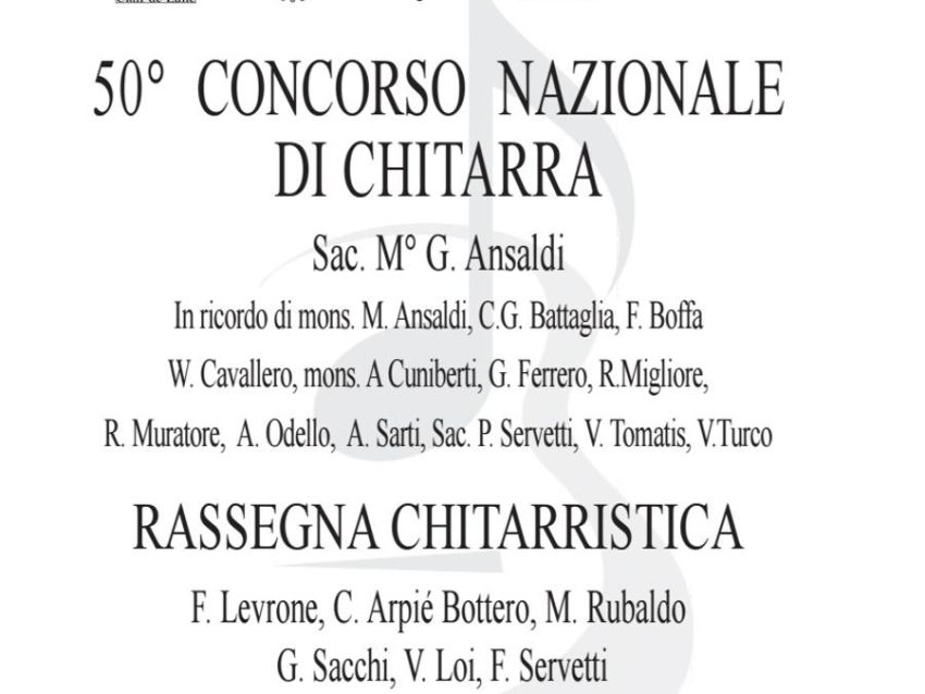 CONCORSO NAZIONALE DI CHITARRA - Mondovì, Mondovì (CN) - Arriva dal 24 al 26 aprile la 50° edizione il “Concorso nazionale di chitarra” che si consolida come iniziativa musicale e culturale di prestigio, cap...