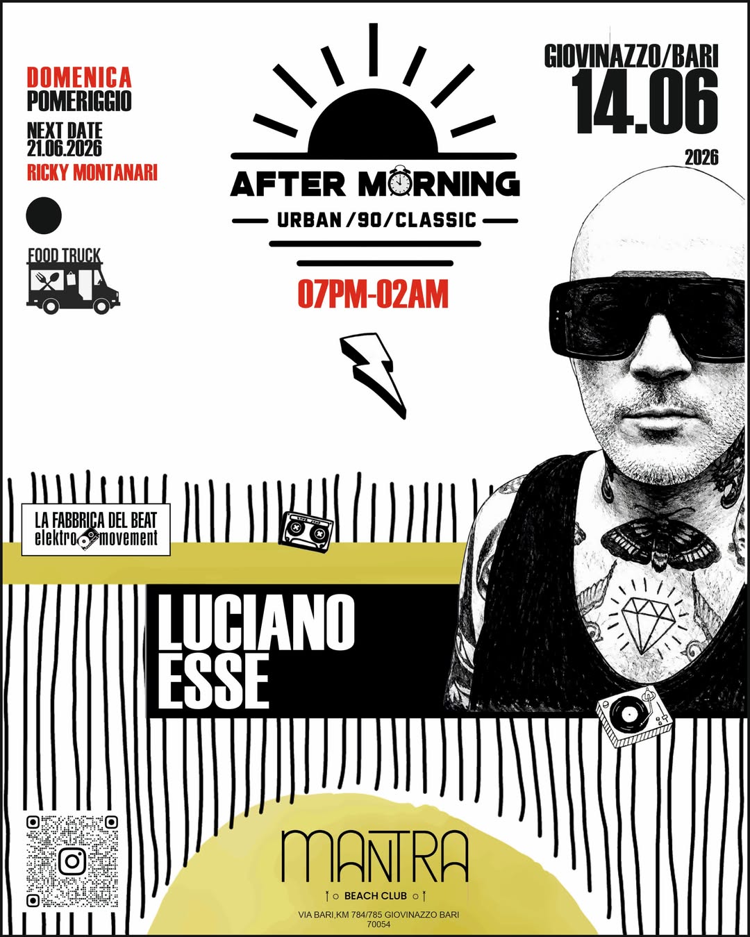 AFTER MORNING Urban / 90 / Classic Live - Via Bari KM 784/785 (Mantra Beach Club), Giovinazzo (BA) - AFTER MORNING 🌅 Urban / 90 / Classic Live @ Mantra Beach Club, GiovinazzoDomenica 14.06.2026 si riparte con il format che riporta in vita l’undergrou...