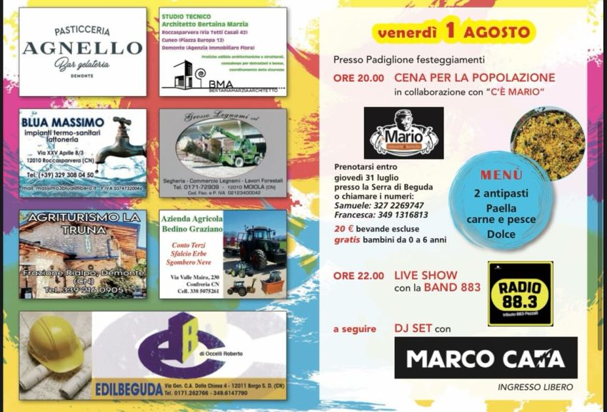 Festa di Beguda 2025 - Frazione Beguda, Borgo San Dalmazzo (CN) - BEGUDA 2025🎉01/08/2025:• CENA PER LA POPOLAZIONE CON PAELLA🦑🍤🥩• live show con la BAND 883 • dj set con @marcocata 🔥🎧🎶Fridaynight#beguda#festa#s...