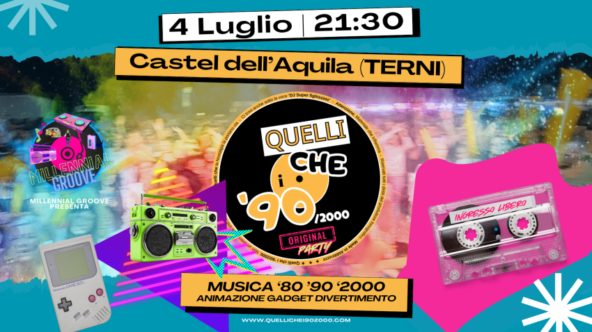 Quelli che i 90 2000 - Castel dell'Aquila, TR, Via delle Rose, 4 05026 Montecastrilli (TR), Montecastrilli (TR) - L'evoluzione dello Show Revival. Oltre il semplice DJ Set.Millennial Groove presenta Quelli che i 90 2000, il format che sta ridefinendo gli standard...