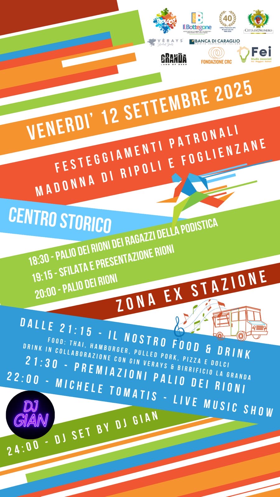 FESTEGGIAMENTI PATRONALI MADONNA DI RIPOLI 2025 - Piazza Stazione, Dronero (CN) - Tornano a Dronero i Festeggiamenti Patronali Madonna di Ripoli 2025, un appuntamento ricco di musica, spettacoli e tradizione che animerà il paese con...