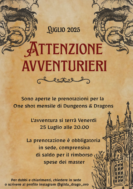 Trentesima One shot mensile di D&D - Circolo Lionetto via XX Settembre 9, Villanova Mondovì (CN) - Trentesima One shot mensile di Dungeons & Dragons del Circolo Lionetto. Aperte le iscrizioni dai primi di luglio. La prenotazione è obbligatoria in s...