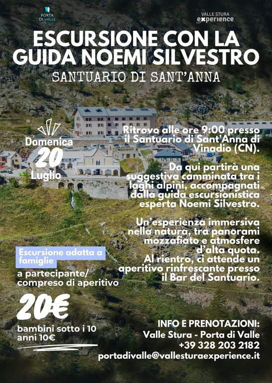 Scopriamo insieme il Santuario più alto d’Europa - Santuario di Sant’Anna, Vinadio (CN) - Domenica 20 – ore 09.00| VINADIO, SANTUARIO DI SANT’ANNA | Escursione
Scopriamo insieme il Santuario più alto d’Europa
Alle 09:00 ci ritroviamo al San...