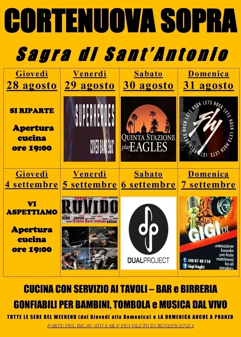 Sagra di Sant'Antonio - Cortenuova Sopra - Cortenuova Sopra, campo sportivo, Martinengo (BG) - La Sagra di Sant'Antonio di Cortenuova Sopra, frazione di Martinengo, in provincia di Bergamo, nella regione Lombardia, si svolge tradizionalmente nel...