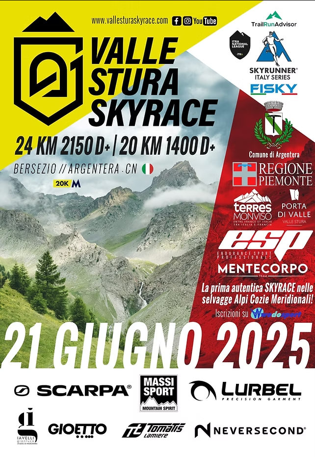 Valle Stura SKYRACE - Piazzale Corpo degli Alpini (zona impianti sciistici) in frazione Bersezio, Argentera (CN) -
La prima selvaggia SKYRACE nelle selvagge Alpi Cozie meridionali, tra le fortificazioni del vallo alpino.
Un paesaggio incredibile in alta Valle St...