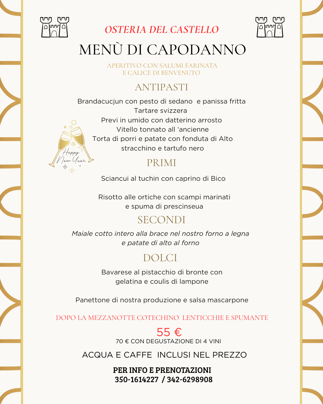 Capodanno all 'Osteria del Castello - Via Castello 2, Alto (CN) - Festeggia l’arrivo del nuovo anno con un menù che unisce tradizione, creatività e sapori autentici.