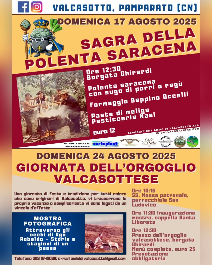 Sagra della Polenta Saracena -  Borgata Ghirardi, Pamparato (CN) - 🎉 AGOSTO A VALCASOTTO: DUE DOMENICHE DA NON PERDERE! 📅 Domenica 17 agostoTorna la Sagra della Polenta Saracena: il gusto autentico del furmentin con...