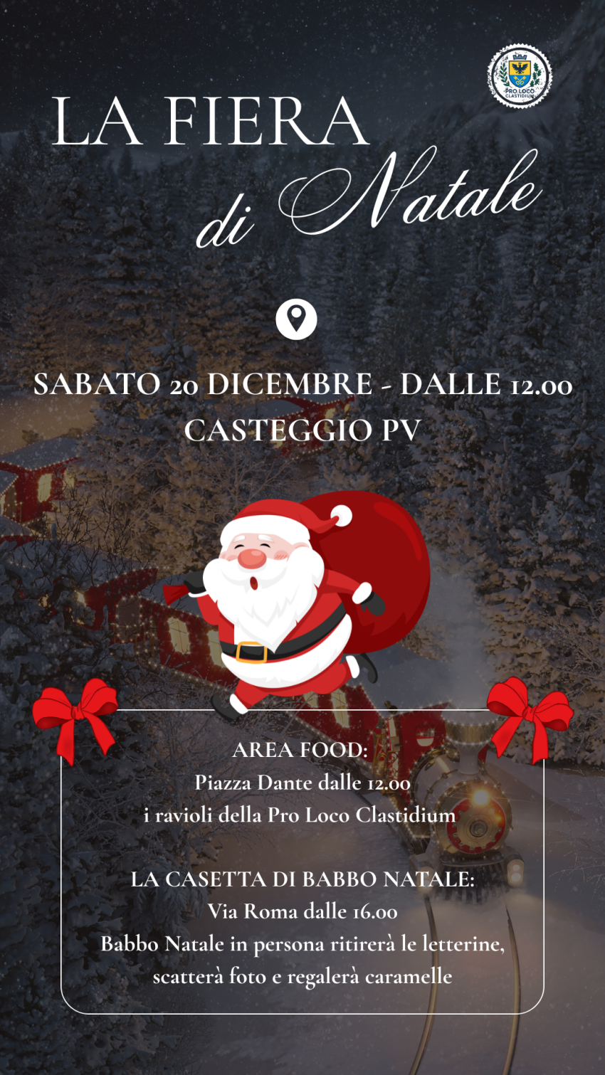 LA FIERA DI NATALE - Piazza Dante, via Roma , Casteggio (PV) - La Magia del Natale Arriva a Casteggio!
🤩 Preparatevi per un pomeriggio indimenticabile! Sabato 20 DICEMBRE non prendete impegni, perché la Pro Loco...