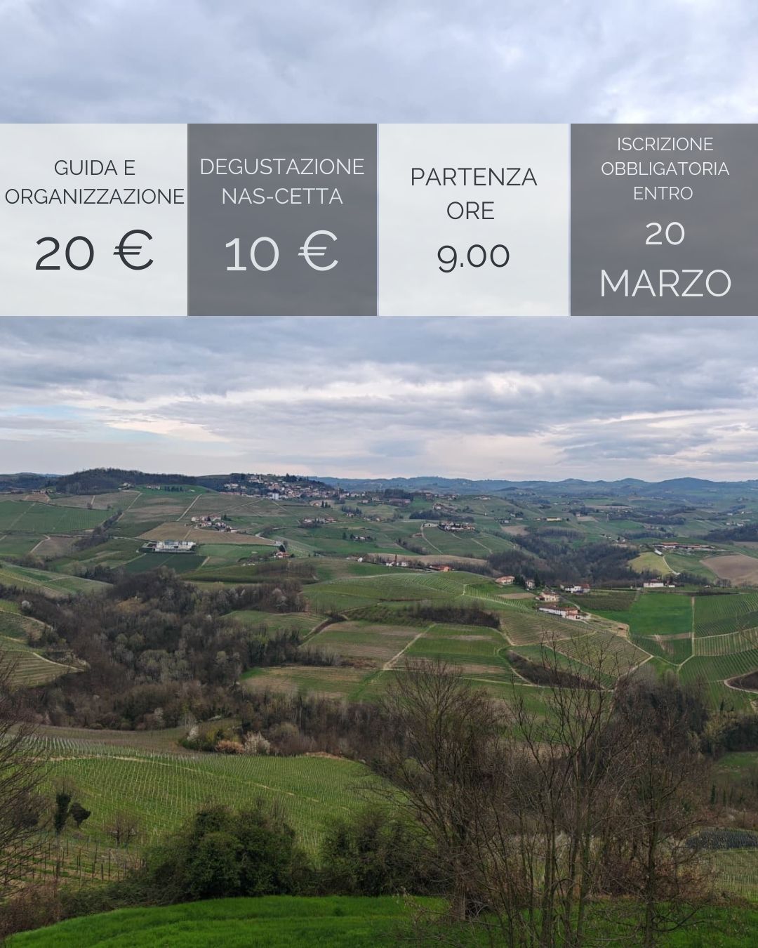 🍇🌼Sui sentieri della Nas-Cëtta - Piazza Monviso, Novello (CN) - 🗓️ 𝗦𝗮𝗯𝗮𝘁𝗼 𝟮𝟭 𝗠𝗮𝗿𝘇𝗼
📌 𝗡𝗼𝘃𝗲𝗹𝗹𝗼 (𝗖𝗡) - 𝗟𝗮𝗻𝗴𝗵𝗲
🕐 𝗣𝗮𝗿𝘁𝗲𝗻𝘇𝗮 𝗼𝗿𝗲 𝟎𝟗:𝟬𝟬
🥾𝟭𝟯 𝗞𝗺 - 𝟲𝟬𝟬 𝗗+
🍸 𝗗𝗲𝗴𝘂𝘀𝘁𝗮𝘇𝗶𝗼𝗻𝗲 𝗱𝗲𝗹𝗹𝗮 𝗡𝗮𝘀-𝗰𝗲𝘁𝘁𝗮 𝗽𝗿𝗲𝘀𝘀𝗼 𝗹𝗮 𝗖𝗮𝗻𝘁𝗶𝗻𝗮 𝗖𝗼𝗺𝘂𝗻𝗮𝗹𝗲 𝗱𝗶 𝗡𝗼𝘃𝗲𝗹...