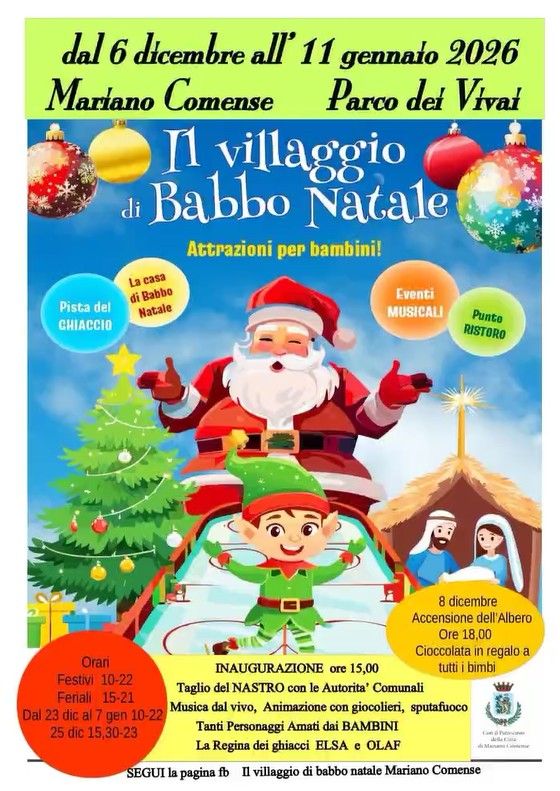 Il Villaggio di Babbo Natale - ACCENSIONE ALBERO -  Parco dei Vivai, Mariano Comense (CO) - ✨ Sta tornando la magia del Natale! ✨Dal 6 dicembre all’11 gennaio 2026 il Parco dei Vivai di Mariano Comense si trasforma nel meraviglioso Villaggi...
