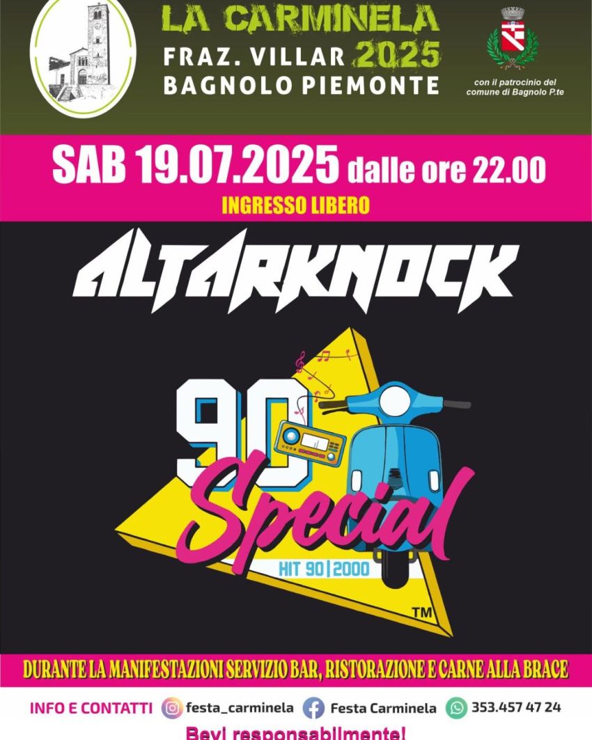 La Carminela - Piazza Don Giuseppe Bianco, Frazione Villar, Bagnolo Piemonte (CN) - 🎉ECCO A VOI IL PROGRAMMA PER LA SECONDA SERATA! 🎉📅 Sabato 19 luglio 2025📍 Bagnolo p.te fraz. VILLAR BAGNOLO ⏰ Ore 11,00 vieni a fare un aperitivo...