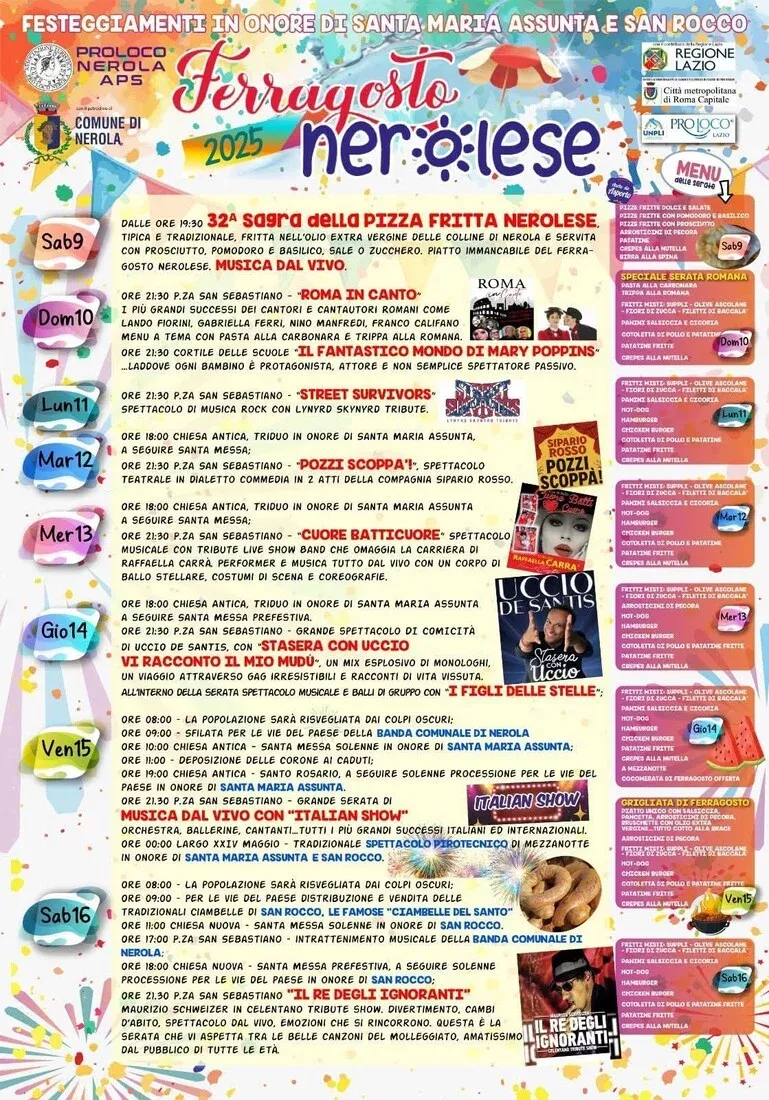 Ferragosto Nerolese - Centro città, Nerola (RM) - Serate di musica, balli di gruppo, comicità. Si torna a ballare, cantare, ridere e divertirsi...sempre gustando dell'ottimo cibo! Una grande festa a N...