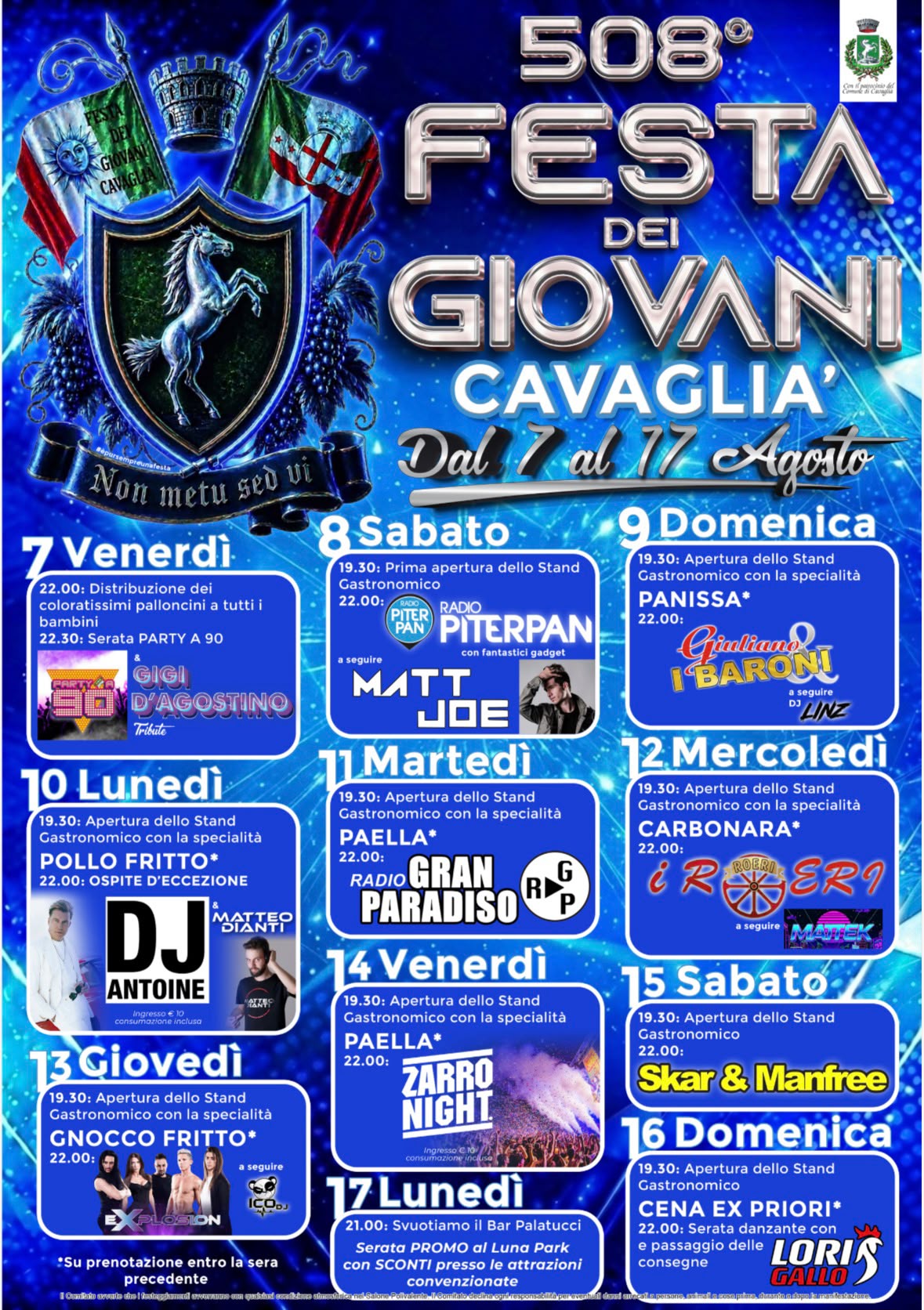 Festa dei Giovani - Via San Giovanni Bosco 5 , Cavaglià (BI) - La storica Festa dei Giovani di Cavaglià torna con la sua 508ª edizione, in programma dal 7 al 17 agosto 2026.
Dieci giorni di musica, spettacoli, ser...