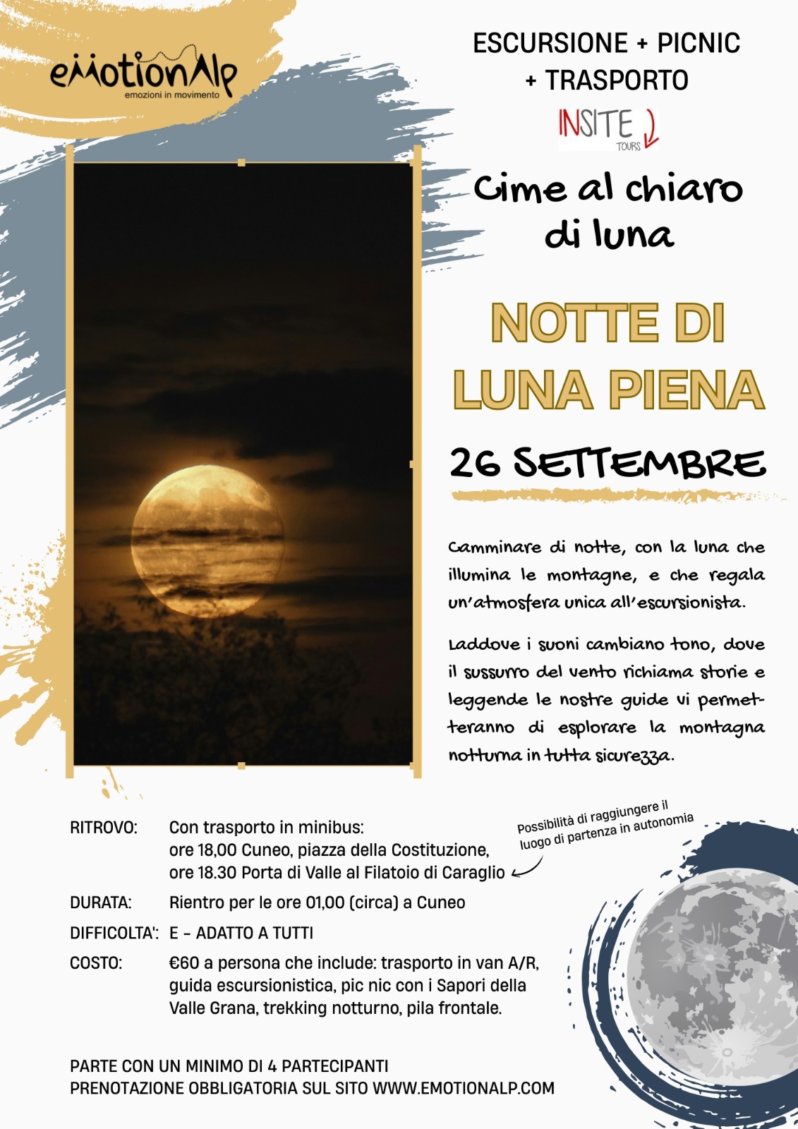 ESCURSIONI CIME AL CHIARO DI LUNA - Notte di luna piena - Monterosso Grana, Monterosso Grana (CN) - 🌙 𝗡𝗼𝘁𝘁𝗲 𝗱𝗶 𝗹𝘂𝗻𝗮 𝗽𝗶𝗲𝗻𝗮𝘊𝘪𝘮𝘦 𝘢𝘭 𝘤𝘩𝘪𝘢𝘳𝘰 𝘥𝘪 𝘭𝘶𝘯𝘢
📅 Sabato 26 settembre 2026
La terza escursione del nostro ciclo dedicato alle notti di luna piena ci por...