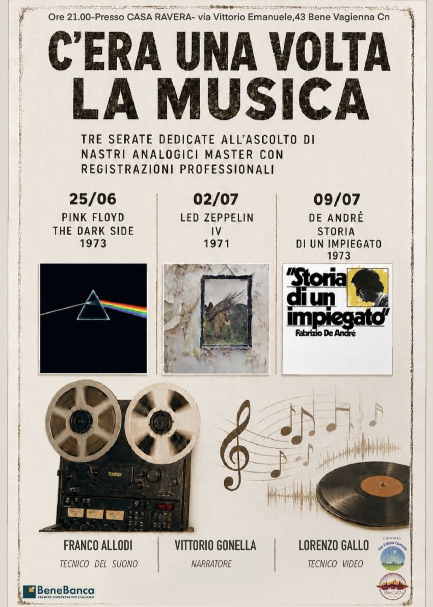 C'ERA UNA VOLTA LA MUSICA - Casa Ravera - Bene Vagienna, Bene Vagienna (CN) - Casa Ravera propone tre incontri dedicati all'ascolto di nastri analogici master con registrazioni professionali. Tutti gli incontri avranno inizio al...