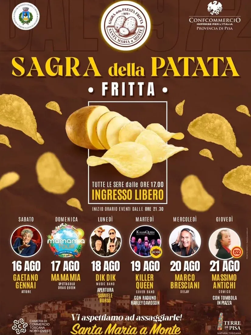Sagra della Patata Fritta a Santa Maria a Monte - Centro città, Santa Maria a Monte (PI) - La Sagra della Patata Fritta a Santa Maria a Monte (PI) è un evento annuale che si svolge da oltre 40 anni e in cui la protagonista indiscussa è sempr...