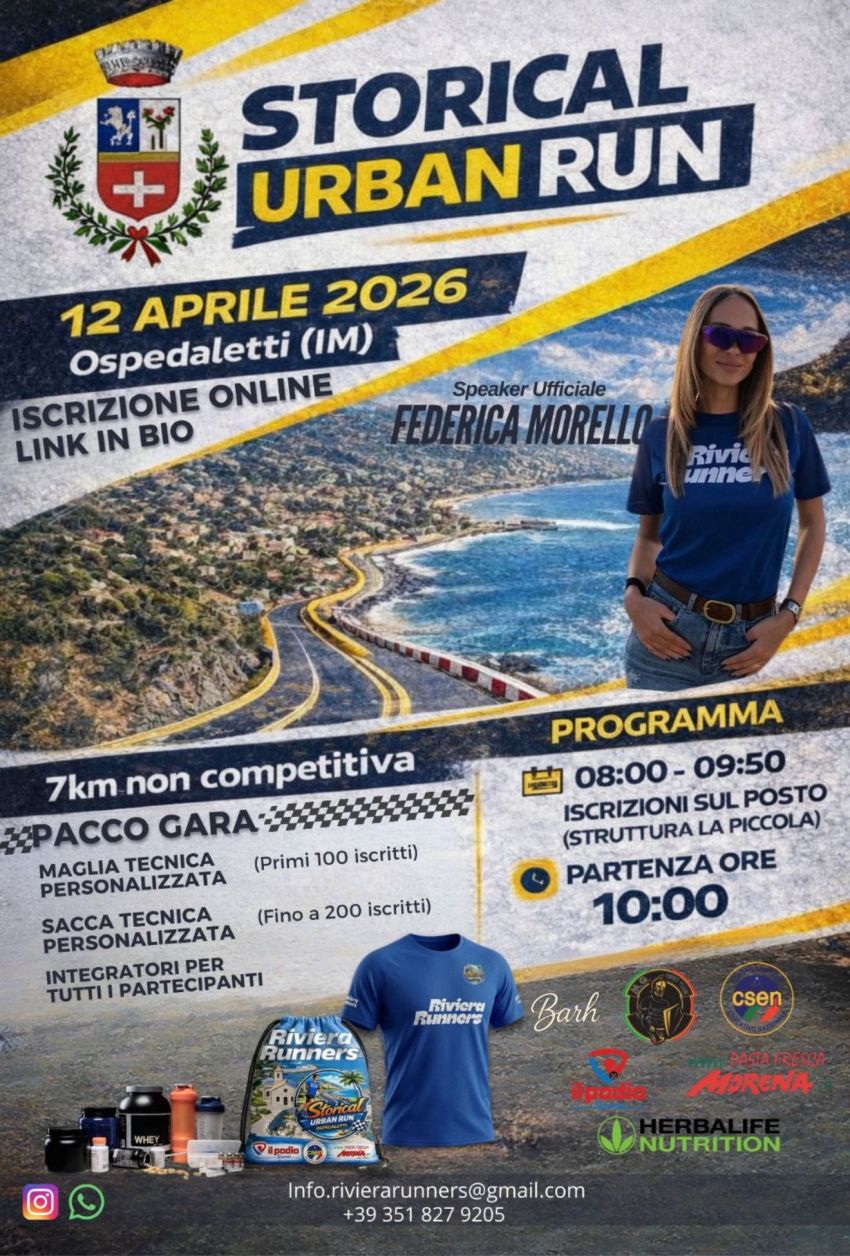 Storical Urban Run 2026 - struttura La Piccola, Ospedaletti (IM) - Domenica 12 aprile 2026, Ospedaletti ospiterà la Storical Urban Run, corsa non competitiva di 7 chilometri aperta a tutti. La partenza e l’arrivo sara...