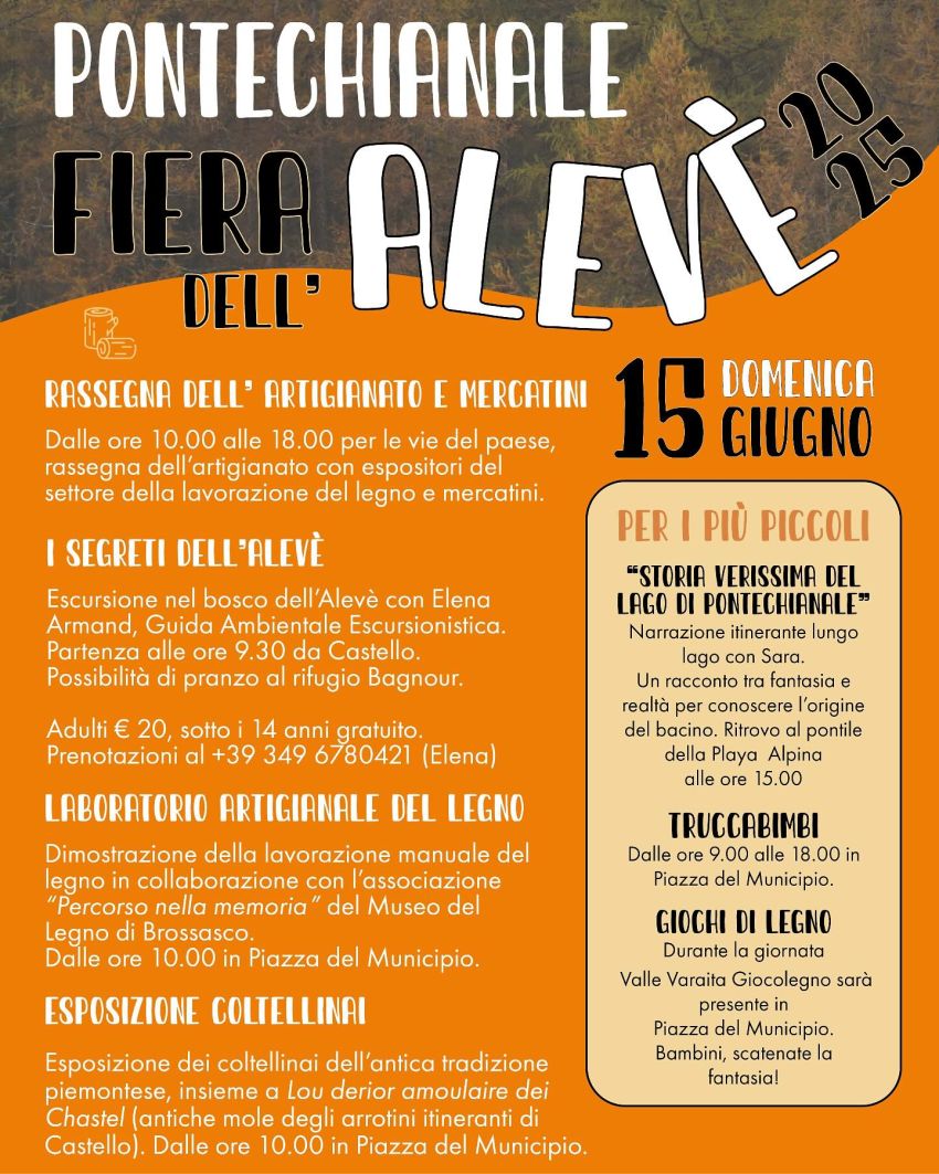 FIERA DELL’ALEVÈ 2025 - Centro città di Pontechianale, Pontechianale (CN) - 🪵 FIERA DELL’ALEVÈ 2025 🪵Visto il successo dell’edizione 2024, inauguriamo la bella stagione riproponendo anche quest’anno “La Fiera dell’ Alevè”, i...