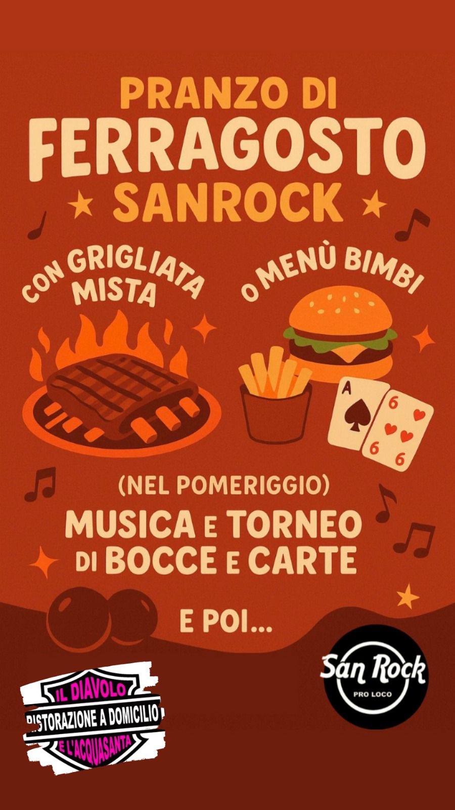 San Rock Fest - Via sorelle Beltrú 13, Bernezzo (CN) - 14-15-16-17 AGOSTO
Cibo, musica e festa!!
Prenotazioni per cene e grigliata di ferragosto: www.prolocosanrocco.netsons.org/prenota.php
Hamburger e pat...