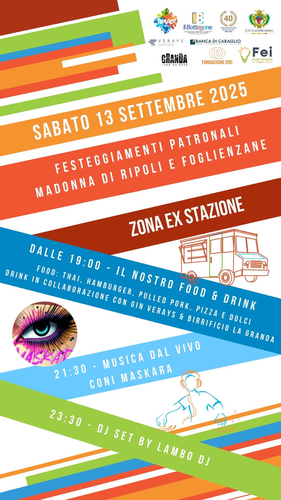 FESTEGGIAMENTI PATRONALI MADONNA DI RIPOLI 2025 - Piazza Stazione, Dronero (CN) - Tornano a Dronero i Festeggiamenti Patronali Madonna di Ripoli 2025, un appuntamento ricco di musica, spettacoli e tradizione che animerà il paese con...