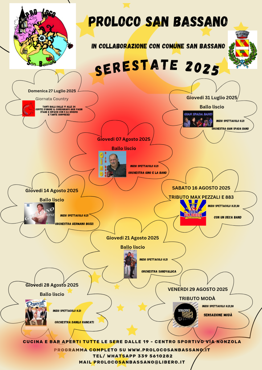 SERESTATE 2025 - Via Nonzola , San Bassano (CR) - Serate di divertimento e ballo dal liscio a cover band con ottima cucina e bar sempre aperti
