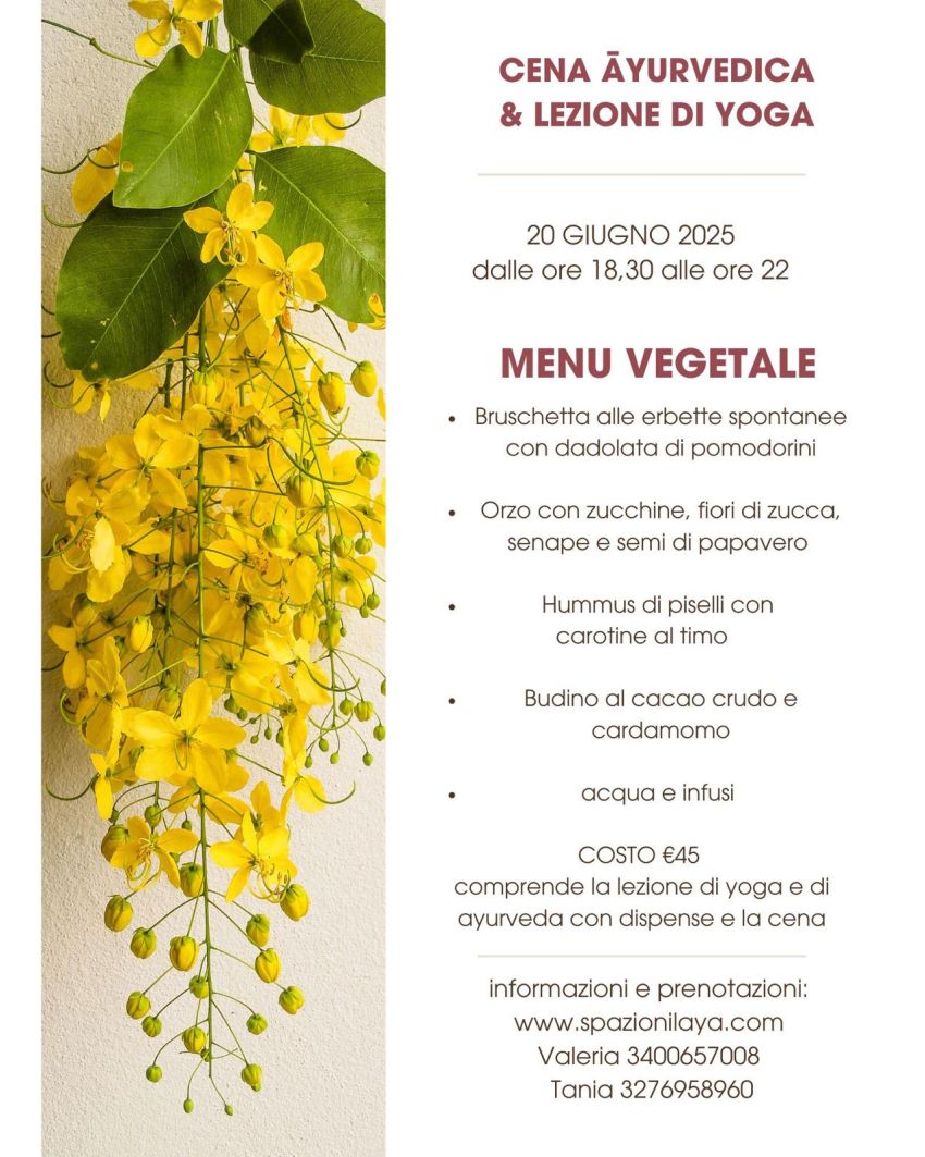 Cena āyurvedica e yoga - Piazzale Sant' Anna, Roccabruna (CN) -