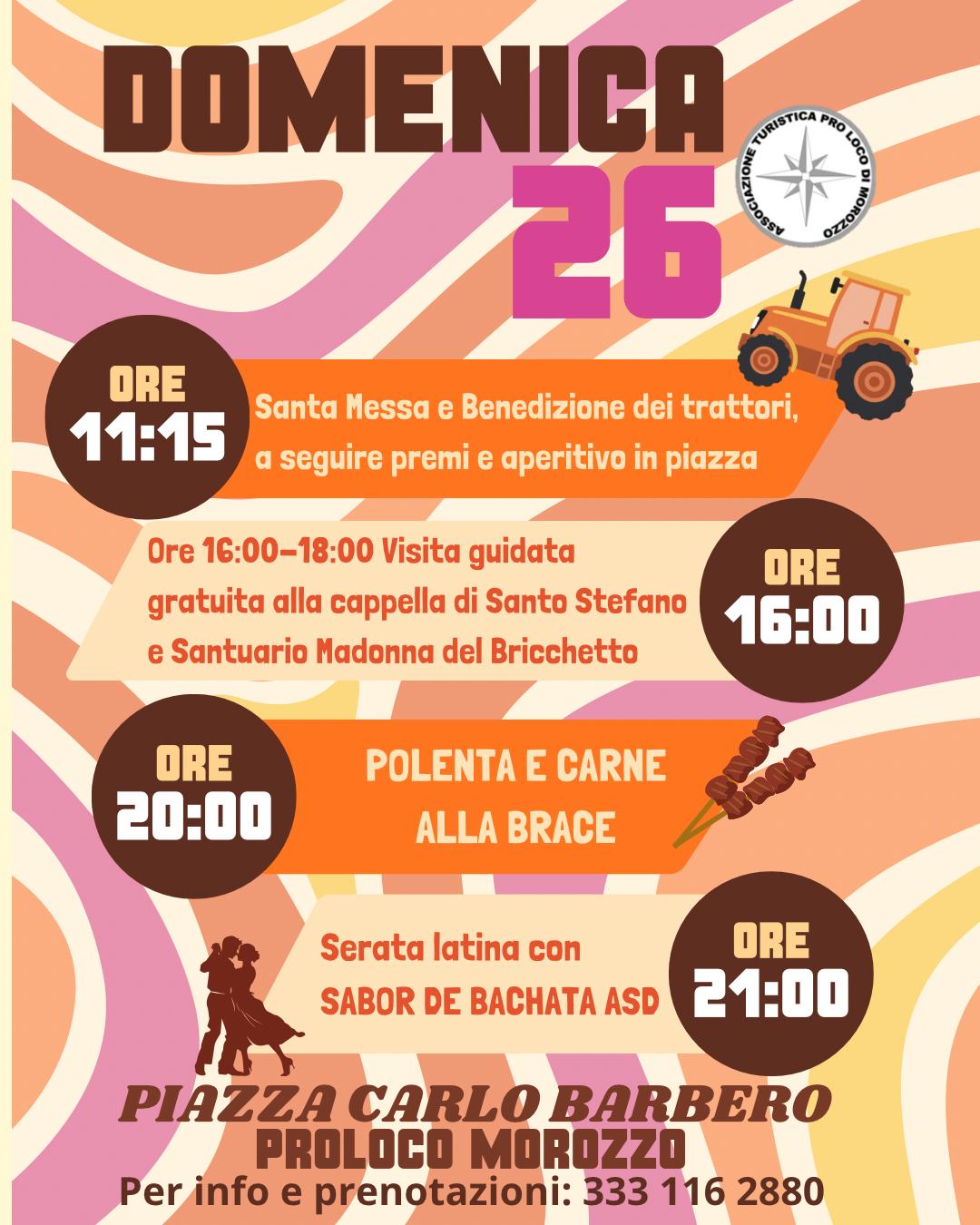 San Magno 2026 - Piazza Carlo Barbero, Morozzo (CN) - 
Cinque giorni di festa, buon cibo, musica e divertimento vi aspettano a Morozzo, in Piazza Carlo Barbero! 


 Dal 24 al 28 luglio vi aspettano:
 Carn...
