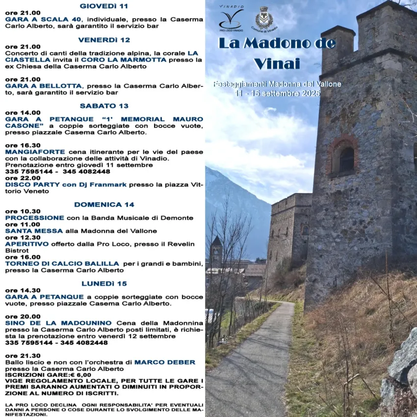 LA MADONO DE VINAI - Centro città, Vinadio (CN) - 🔥LA MADONO DE VINAI 🔥Festeggiamenti della Madonna del Vallone 11 / 15 settembre 2025Venite a trovarci e mi raccomando prenotate per tempo la MANGIAF...