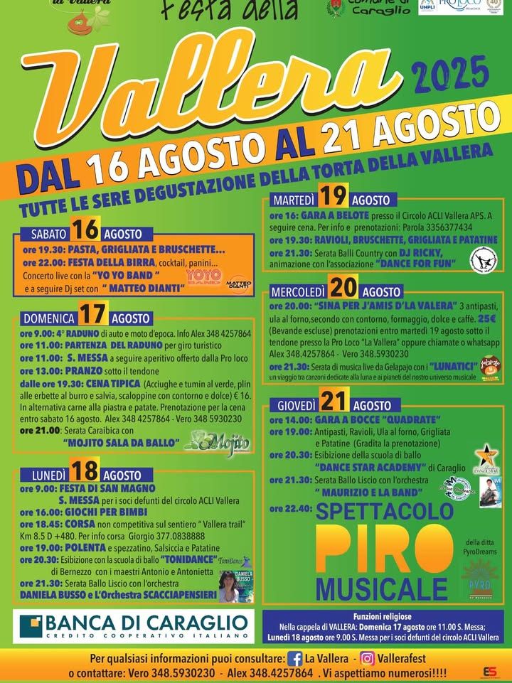 FESTA DELLA VALLERA - FRAZIONE VALLERA, Caraglio (CN) - FESTA DELLA VALLERA 2025🎇•Dal 16 al 21 agosto•Domenica 17 agosto Quarto Raduno di Auto e Moto d’epoca🏍️🚗•Lunedì 18 corsa non competitiva sui percors...