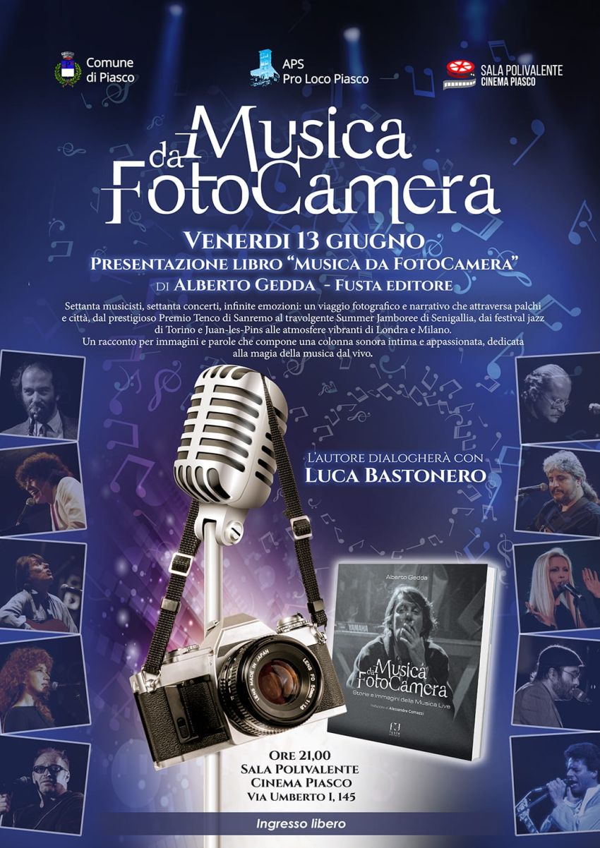 MUSICA DA FOTOCAMERA - Storie e Immagini della Musica Live - Sala Polivalente Dott. Serra - via Umberto I n. 145, Piasco (CN) - Il Comune e la Biblioteca di Piasco, in collaborazione con la Pro Loco e la Sala Polivalente Cinema Piasco, è lieto di ospitare la presentazione del l...