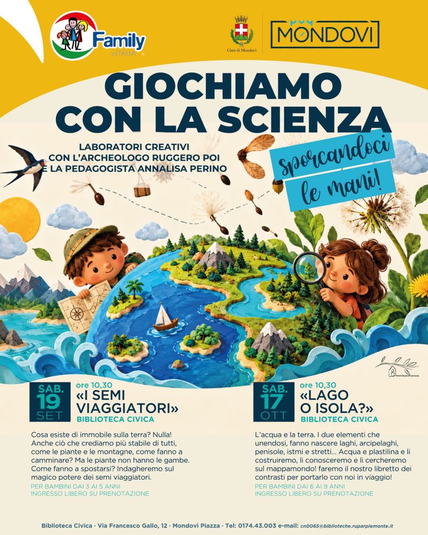 GIOCHIAMO CON LA SCIENZA - Biblioteca civica - Mondovì, Mondovì (CN) - La biblioteca di Mondovì ospita due eventi dedicati a bambine e bambini dal titolo Giochiamo con la scienza. Si tratta di laboratori creativi con la D...