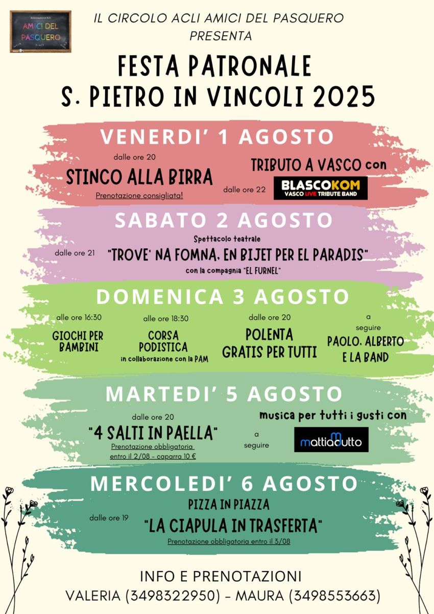 FESTA PATRONALE SAN PIETRO IN VINCOLI - Frazione Pasquero , Rocca de' Baldi (CN) - Il circolo Acli Amici del Pasquero è pronto per festeggiare S. Pietro in Vincoli con una settimana ricca di eventi ed iniziative per tutti!!🤩🤩
Non v...