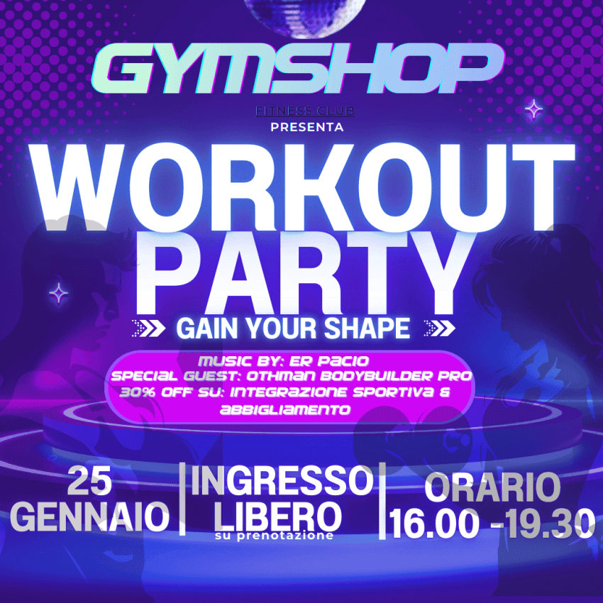 gymshop - workout party - via monte bianco 11, 20812 limbiate MB, Limbiate (MB) - GYMSHOP ti invita all'evento più fit del nuovo anno!  
Troverai una palestra professionale super attrezzata, professionisti con cui potrai consultarti...