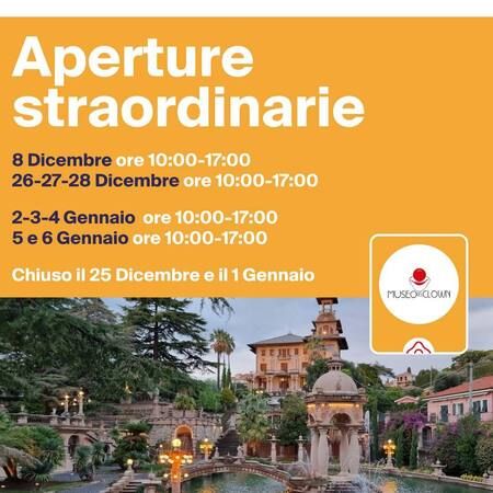 Aperture straordinarie Villa Grock - Villa Grock, Imperia (IM) - Villa Grock sarà aperta straordinariamente, con orario continuato, nelle seguenti giornate:
8 Dicembre dalle 10:00 alle 17:00
26-27-28 Dicembre dall...