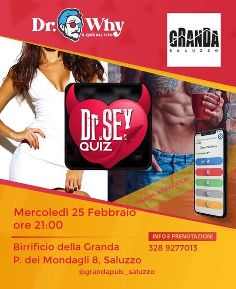 Dr. SEX Quiz - Quanto sei davvero… SEXY?  - Piazzetta dei Mondagli 8 – Saluzzo, Saluzzo (CN) - Quanto sei davvero… SEXY? 🔥😈Metti alla prova intuito, ironia e sangue freddo con il Dr. SEX Quiz 💋 con @kappadimalinkiDomande piccanti, risate gara...