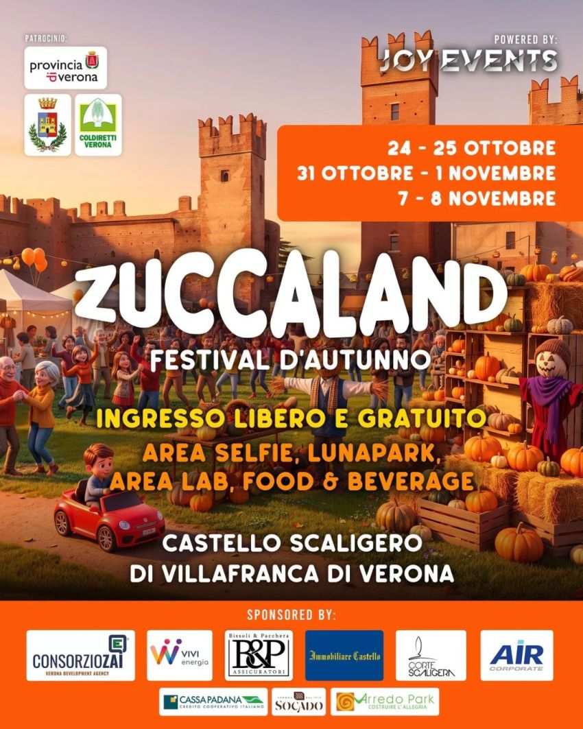 ZUCCALAND - Festival d'autunno - Castello Scaligero, Villafranca di Verona (VR) - Arriva a Villafranca di Verona la 4^ Edizione del 𝙁𝙚𝙨𝙩𝙞𝙫𝙖𝙡 𝘿'𝘼𝙪𝙩𝙪𝙣𝙣𝙤, pronto a far divertire grandi e piccini.
 𝙕𝙐𝘾𝘾𝘼𝙇𝘼𝙉𝘿  𝟮𝟰 - 𝟮𝟱 𝙊𝙩𝙩𝙤𝙗𝙧𝙚 - 𝟯𝟭 𝙊𝙩𝙩𝙤𝙗𝙧...