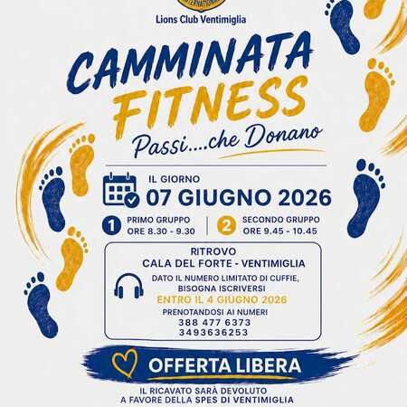 CAMMINATA FITNESS - Partenza Porto Cala del Forte, Ventimiglia (IM) - Camminata non competitiva con cuffie dove a momenti di camminata si alternano esercizi ginnici ed aerobici su indicazioni dell'istruttore. Sono previs...