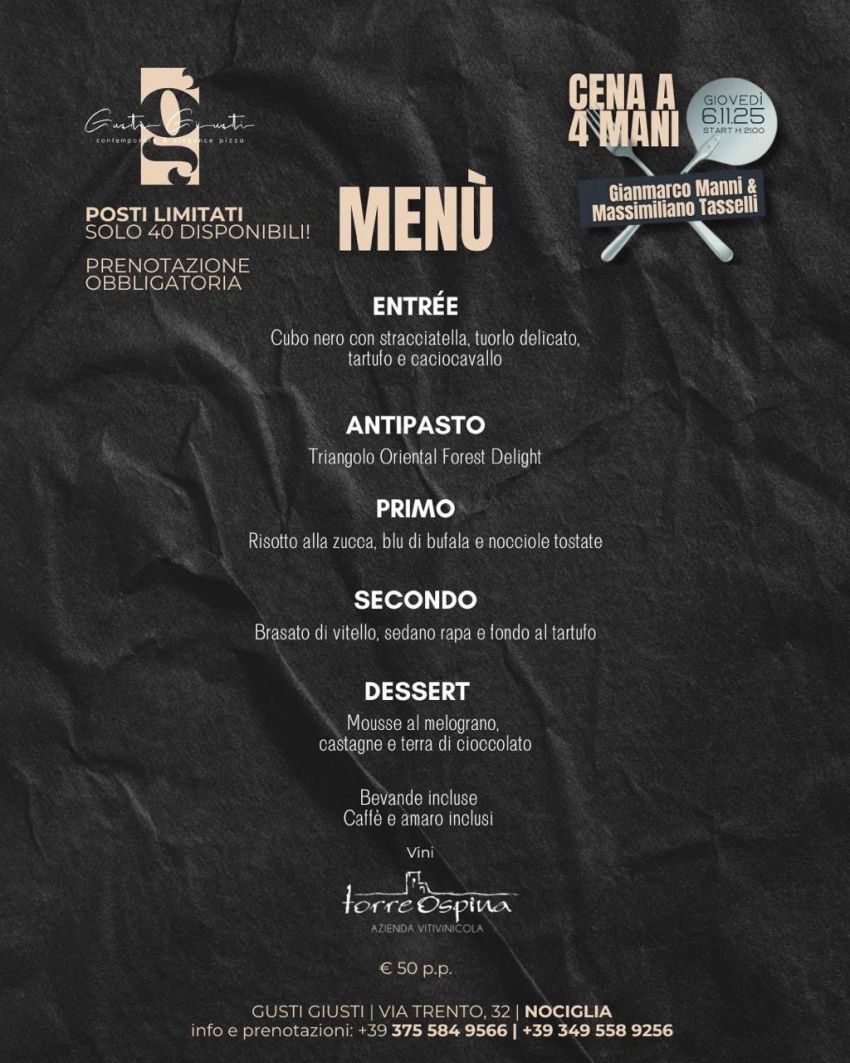 Cena a 4 Mani - Via Trento 32 (Gusti Giusti), Nociglia (LE) - 