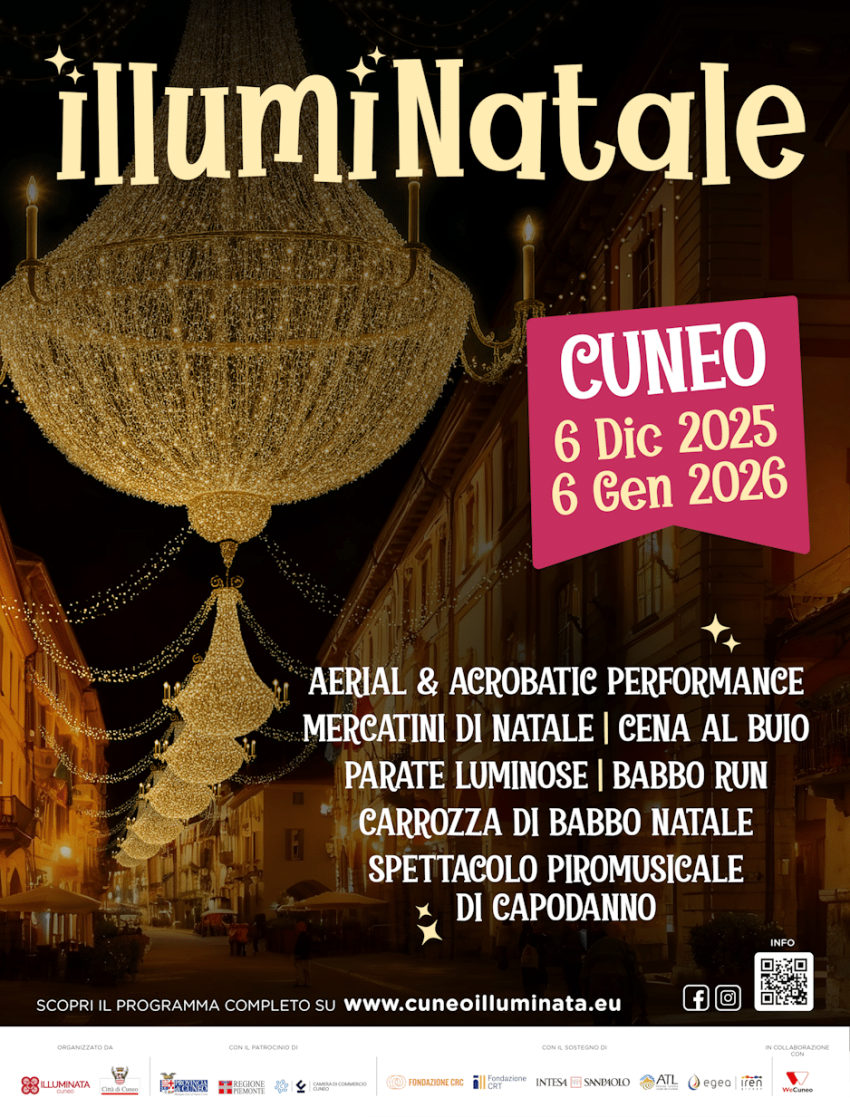 Illuminatale - Spettacoli, Cuneo (CN) - Appuntamento aperto a tutti con IllumiNatale a Cuneo, dal 6 dicembre fino 6 gennaio 2026. Mercatini dell’artigianato, visite guidate e laboratori per...