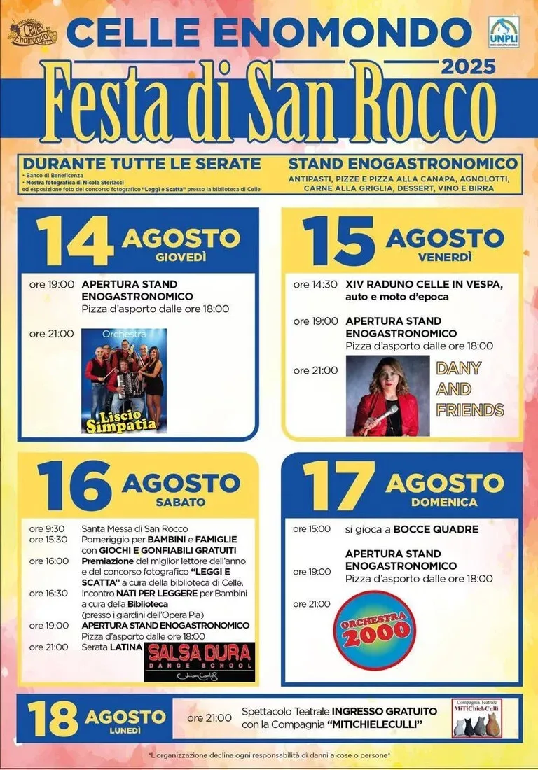 Festa di San Rocco a Celle Enomondo - Centro città, Celle Enomondo (AT) - La Festa di San Rocco a Celle Enomondo si svolge a Celle Enomondo, in provincia di Asti, nella regione Piemonte, tradizionalmente nel mese di Agosto....