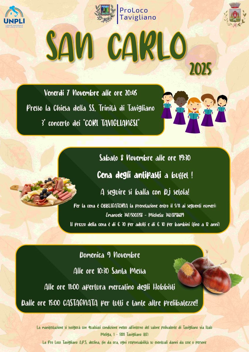 Festa di San Carlo 2025 - Via Italo Meliga, 1, Tavigliano (BI) - 🍁 Come ogni anno torna la Festa di San Carlo 2025! 🍁Siamo felici di invitarvi a trascorrere con noi un intero weekend di festa, musica, buon cibo e...