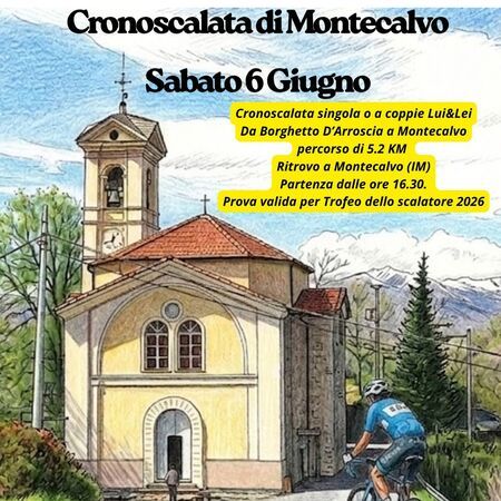 Cronoscalata di Montecalvo - Centro citta', Borghetto d'Arroscia (IM) - Cronoscalata di Montecalvo  
Sabato 6 Giugno  
Cronoscalata singola o a coppie Lui&Lei
Da Borghetto D'Arroscia a Montecalvo  
percorso di 5.2 KM...