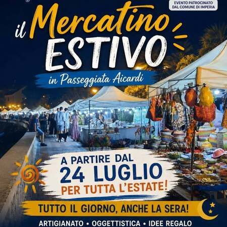 Mercatino Estivo - Passeggiata Aicardi, Imperia (IM) - Il Mercatino Estivo in Passeggiata Aicardi
Dal 24 luglio e per tutta l'estate, la Passeggiata Aicardi ospiterà il tradizionale Mercatino Estivo, aper...