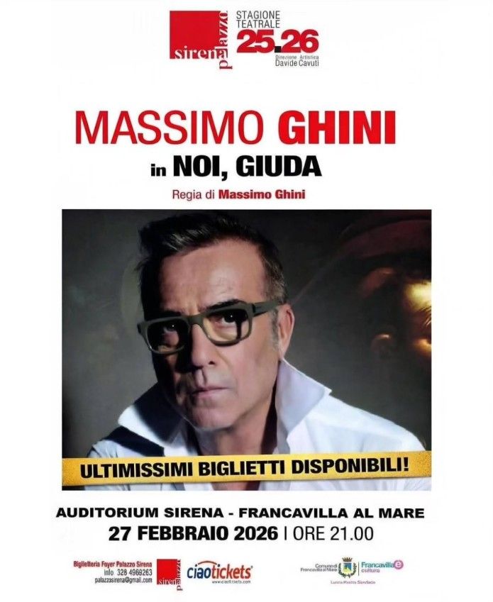 MASSIMO GHINI in NOI, GUIDA al Palazzo Auditorium Sirena -  Auditorium Palazzo Sirena – Francavilla al Mare , Francavilla al Mare (CH) - La stagione del Palazzo Sirena sta collezionando un sold out dopo l’altro.Ora tocca a 𝗠𝗮𝘀𝘀𝗶𝗺𝗼 𝗚𝗵𝗶𝗻𝗶.Venerdì 27 febbraio arriva a Francavilla “𝗡𝗼𝗶, 𝗚𝗶𝘂...